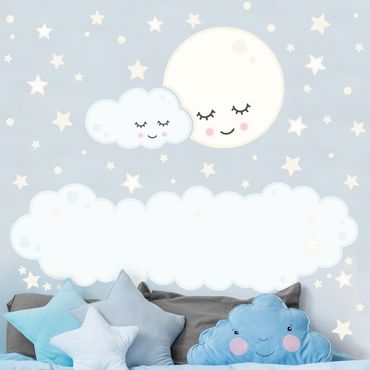 Autocolantes de parede Star moon cloud with sleeping eyes