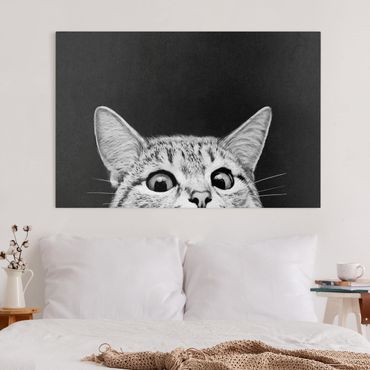 Telas decorativas Illustration Cat Black And White Drawing