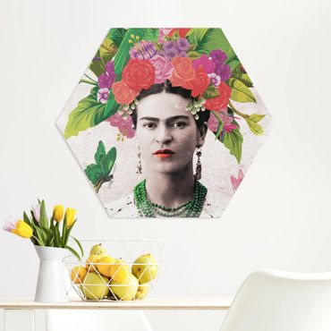 Quadros hexagonais Frida Kahlo - Flower Portrait