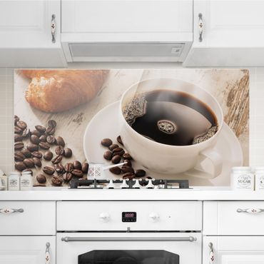 Painel anti-salpicos de cozinha Steaming Coffee Cup With Coffee Beans