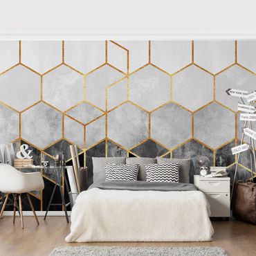 Papel de parede padrões Golden Hexagons Black And White