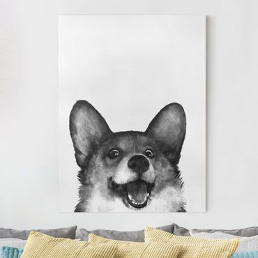 Telas decorativas Illustration Dog Corgi Black And White Painting