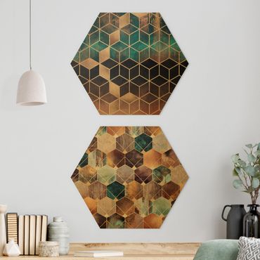Quadros hexagonais Turquoise Geometry Golden Art Deco Set