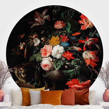 Papel de parede redondo Abraham Mignon - The Overturned Bouquet