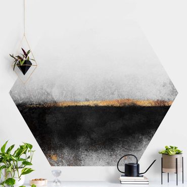 Papel de parede hexagonal Abstract Golden Horizon Black And White