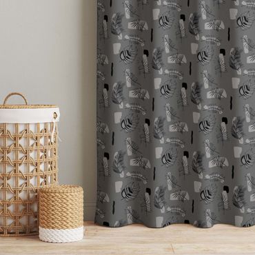 Cortinas Abstract Pattern With Palm Leaves - Grey