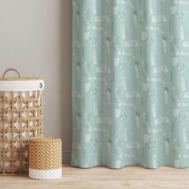 Cortinas Abstract Pattern With Palm Leaves - Pastel Mint Green