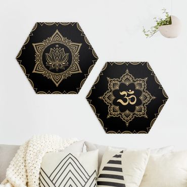 Quadros hexagonais Lotus OM Illustration Set Black