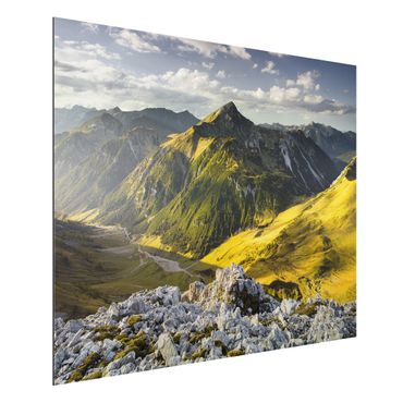 Quadros em alumínio Dibond Mountains And Valley Of The Lechtal Alps In Tirol