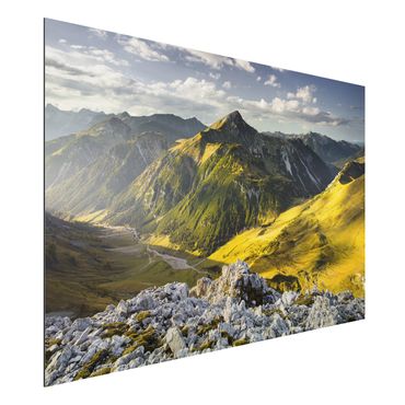 Quadros em alumínio Dibond Mountains And Valley Of The Lechtal Alps In Tirol
