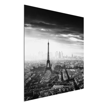 Quadros em alumínio Dibond The Eiffel Tower From Above Black And White
