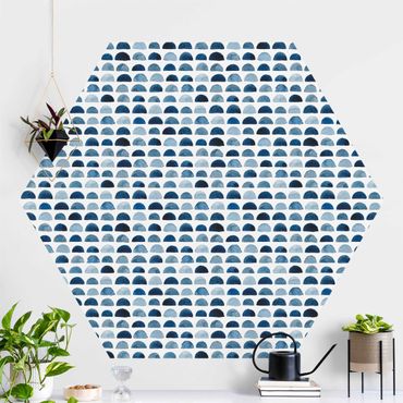 Papel de parede hexagonal Watercolour Semicircles In Indigo