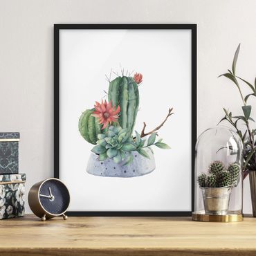 Quadros com moldura Watercolour Cacti Illustration