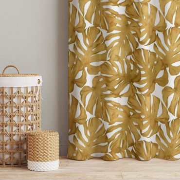 Cortinas Watercolour Monstera Leaves In Gold