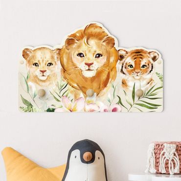 Cabide de parede infantil Watercolour Big Cats Tiger Lion