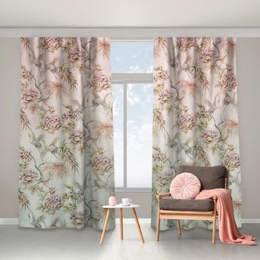 Cortinas Watercolour Birds With Large Flowers In Ombre