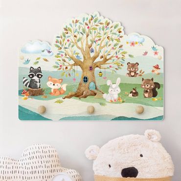 Cabide de parede infantil Watercolour Forest Animals With Trees