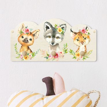 Cabide de parede infantil Watercolour Forest Animals With Flowers II