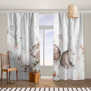 Cortinas Watercolour Forest Animal Friends
