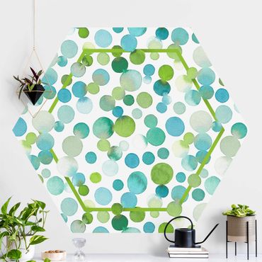 Papel de parede hexagonal Watercolour Dots Confetti In Bluish Green