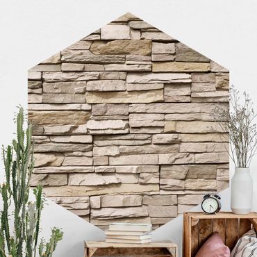 Papel de parede hexagonal Asian Stonewall - Stone Wall From Large Light Coloured Stones