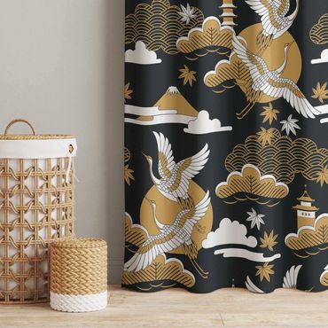 Cortinas Asian Pattern With Cranes In Autumn