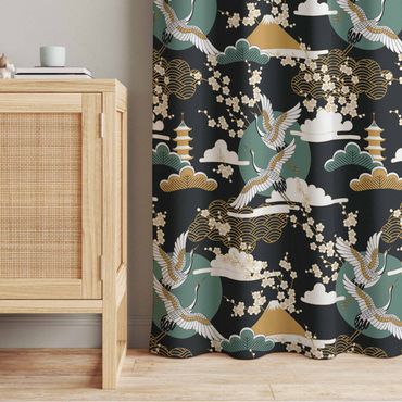 Cortinas Asian Pattern With Cranes