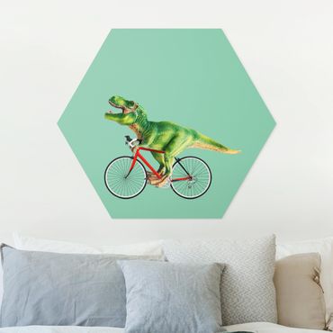 Quadros hexagonais Dinosaur With Bicycle