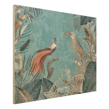 Quadros em madeira Vintage Collage - Birds Of Paradise