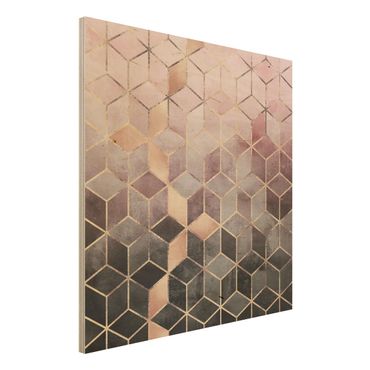 Quadros em madeira Pink Grey Golden Geometry