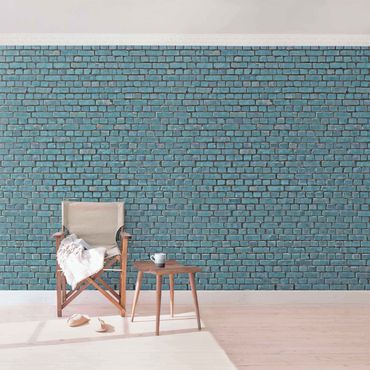 Mural de parede Brick Tile Wallpaper Turquoise Blue