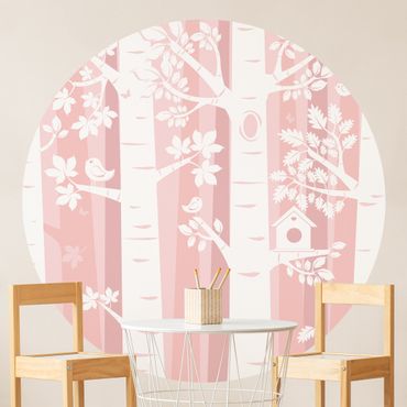 Papel de parede redondo Trees In The Forest Pink
