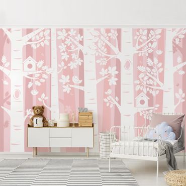 Mural de parede Trees In The Forest Pink
