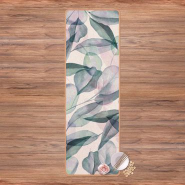 Tapete de ioga Blue And Pink Eucalyptus Leaves Watercolour