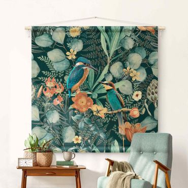 Tapeçaria de parede Floral Paradise Kingfisher And Hummingbird