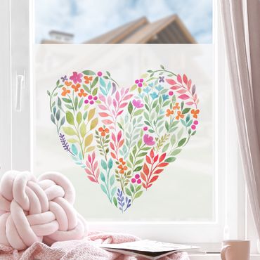 Péliculas para janelas Flowery Watercolour Heart-Shaped