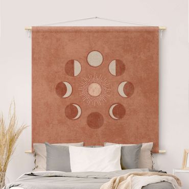 Tapeçaria de parede Boho Phases Of the Moon With Sun