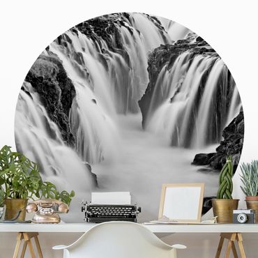 Papel de parede redondo Brúarfoss Waterfall In Iceland Black And White