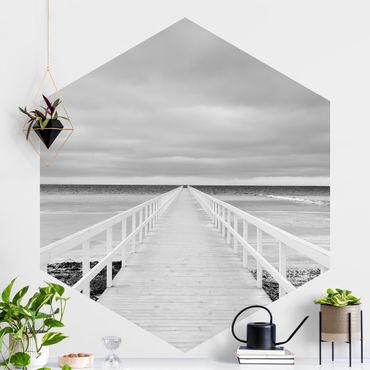 Papel de parede hexagonal Bridge In Sweden Black And White
