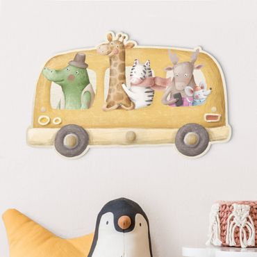 Cabide de parede infantil Bus Filled With Animals Watercolour