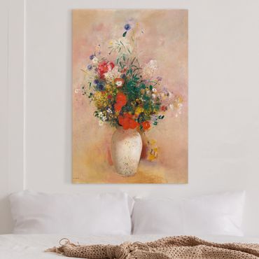 Telas decorativas Odilon Redon - Vase With Flowers (Rose-Colored Background)