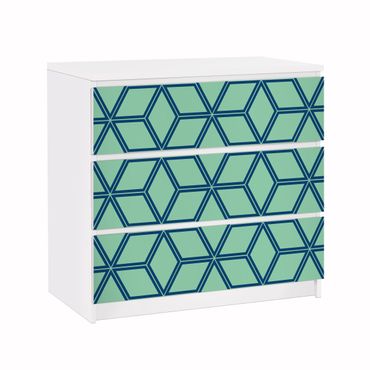 Papel autocolante para móveis Cómoda Malm Cube pattern Green