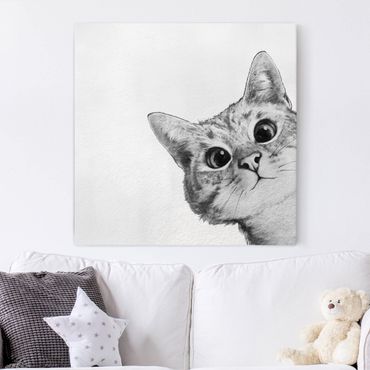 Telas decorativas Illustration Cat Drawing Black And White