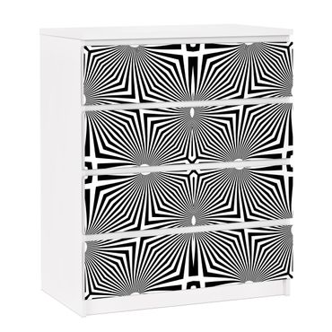 Papel autocolante para móveis Cómoda Malm Abstract Ornament Black And White