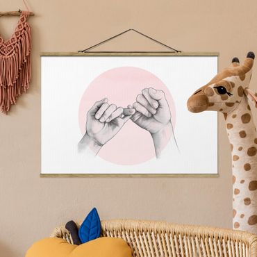 Quadros em tecido Illustration Hands Friendship Circle Pink White