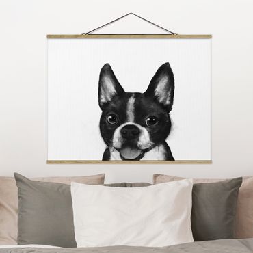 Quadros em tecido Illustration Dog Boston Black And White Painting