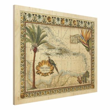 Quadros em madeira Vintage Tropical Map West Indies