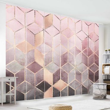 Painéis japoneses Pink Grey Golden Geometry