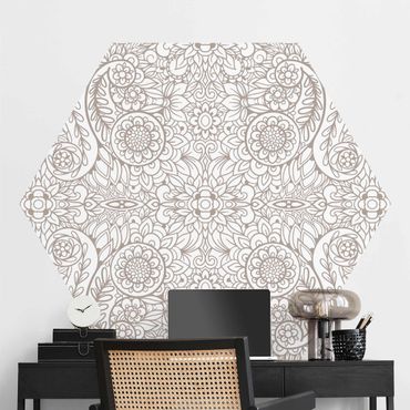 Papel de parede hexagonal Detailed Art Nouveau Pattern In Gray Beige