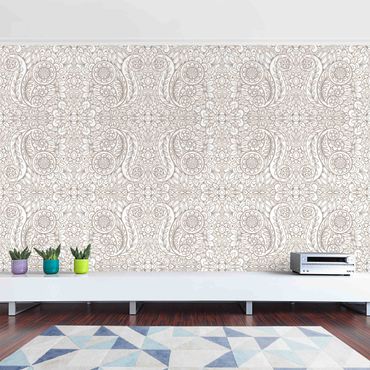 Papel de parede padrões Detailed Art Nouveau Pattern In Gray Beige